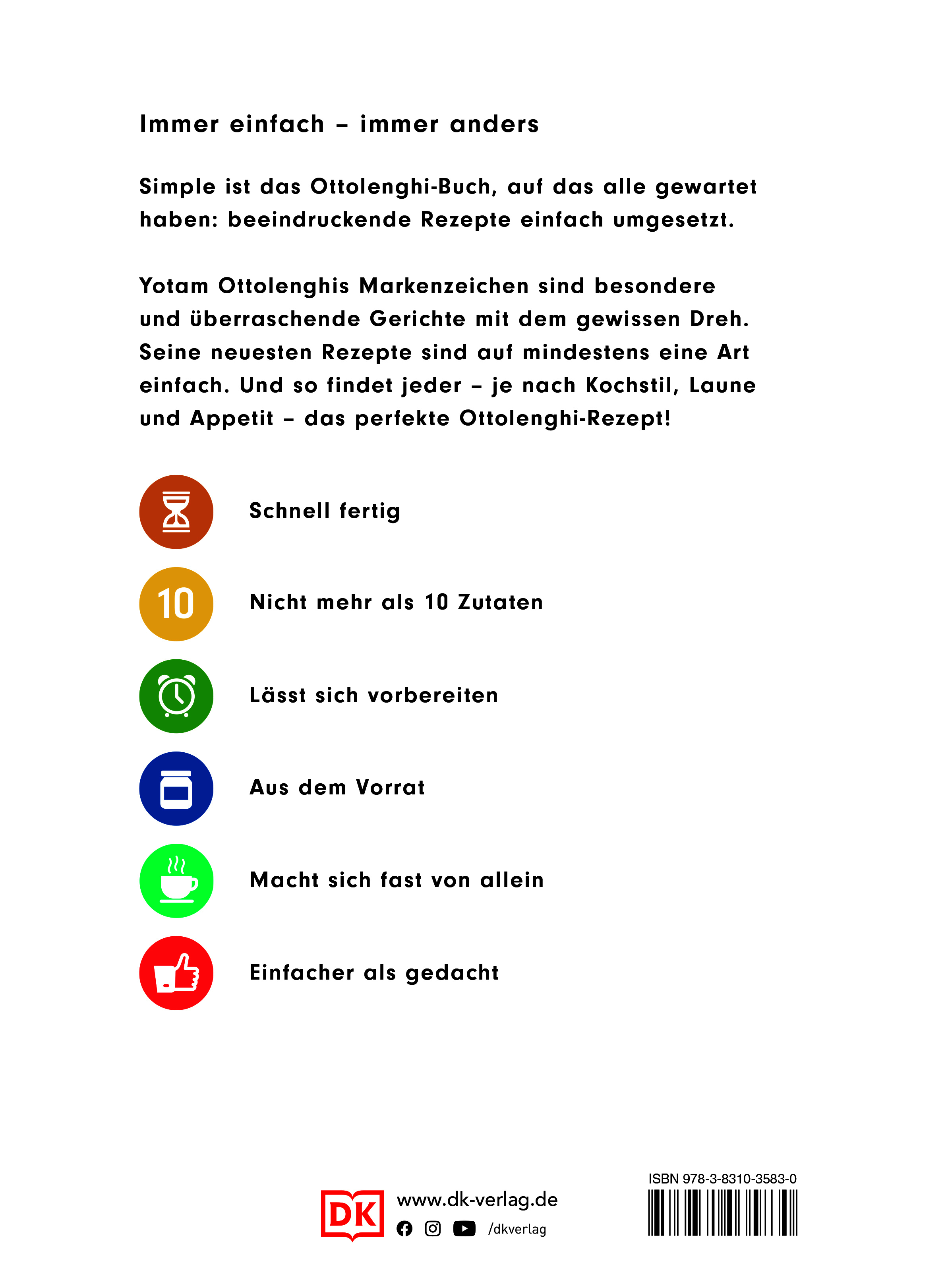 Rückseitencover Simple. Das Kochbuch