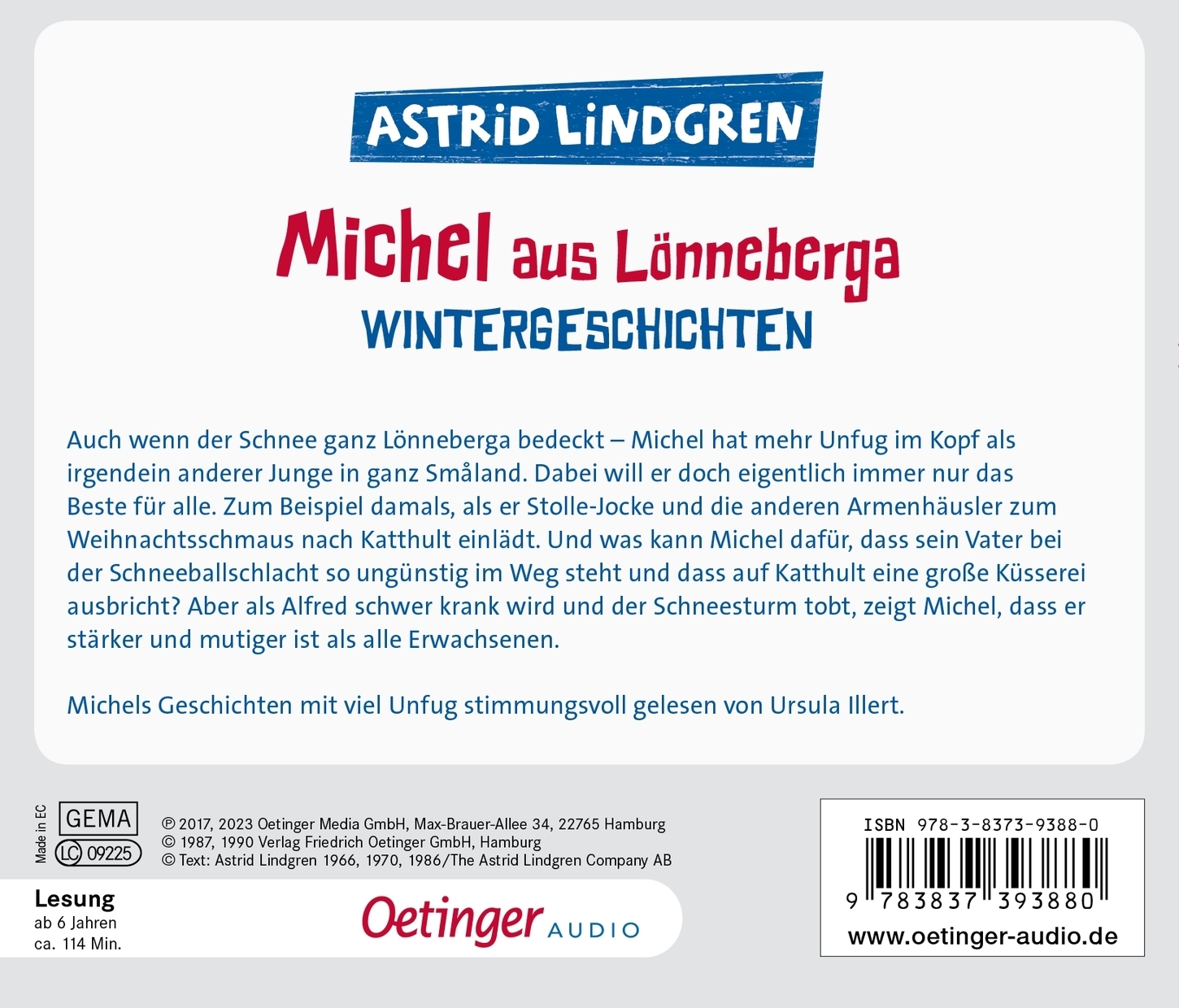 Rückseitencover Michel aus Lönneberga. Wintergeschichten
