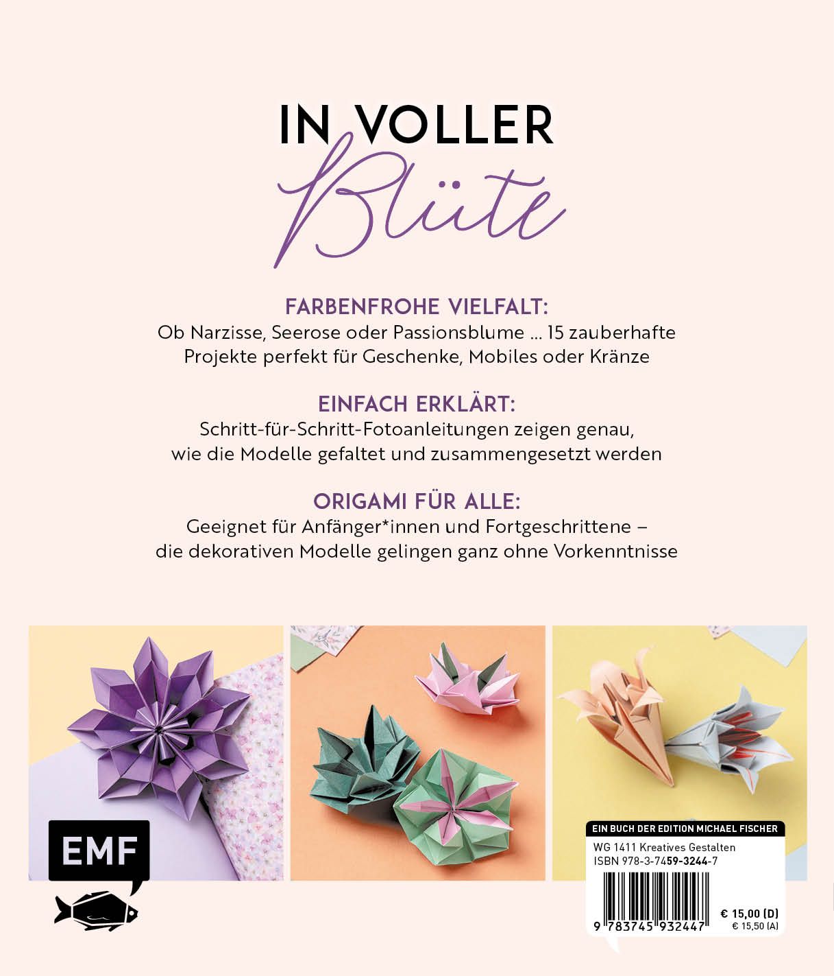 Rückseitencover Origami-Flowers – Wunderschöne Blüten zum Dekorieren & Verschenken