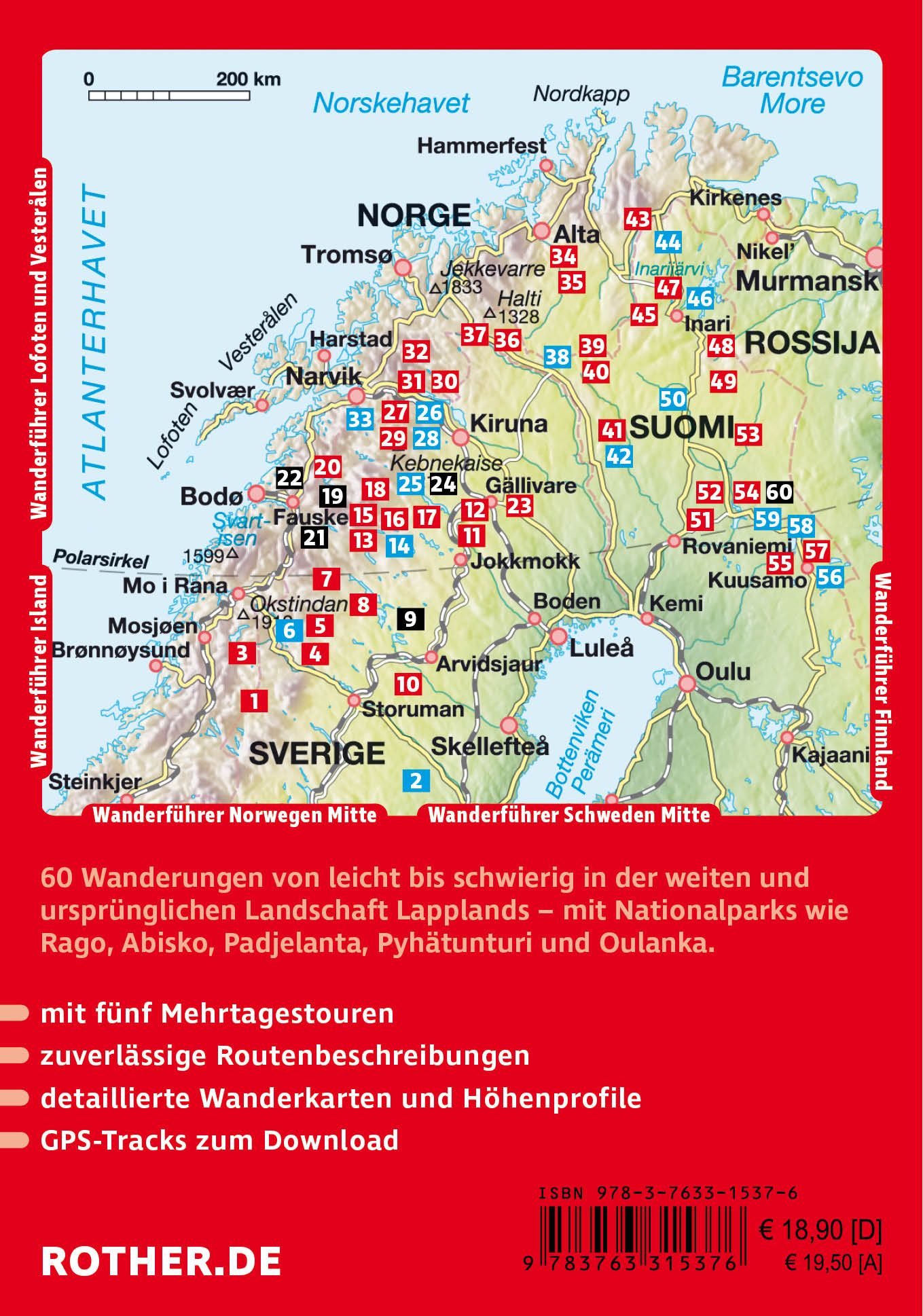 Rückseitencover ROTHER Wanderführer Lappland. 60 Tages- und Mehrtagestouren in Schwedisch-, Norwegisch- und Finnisch-Lappland