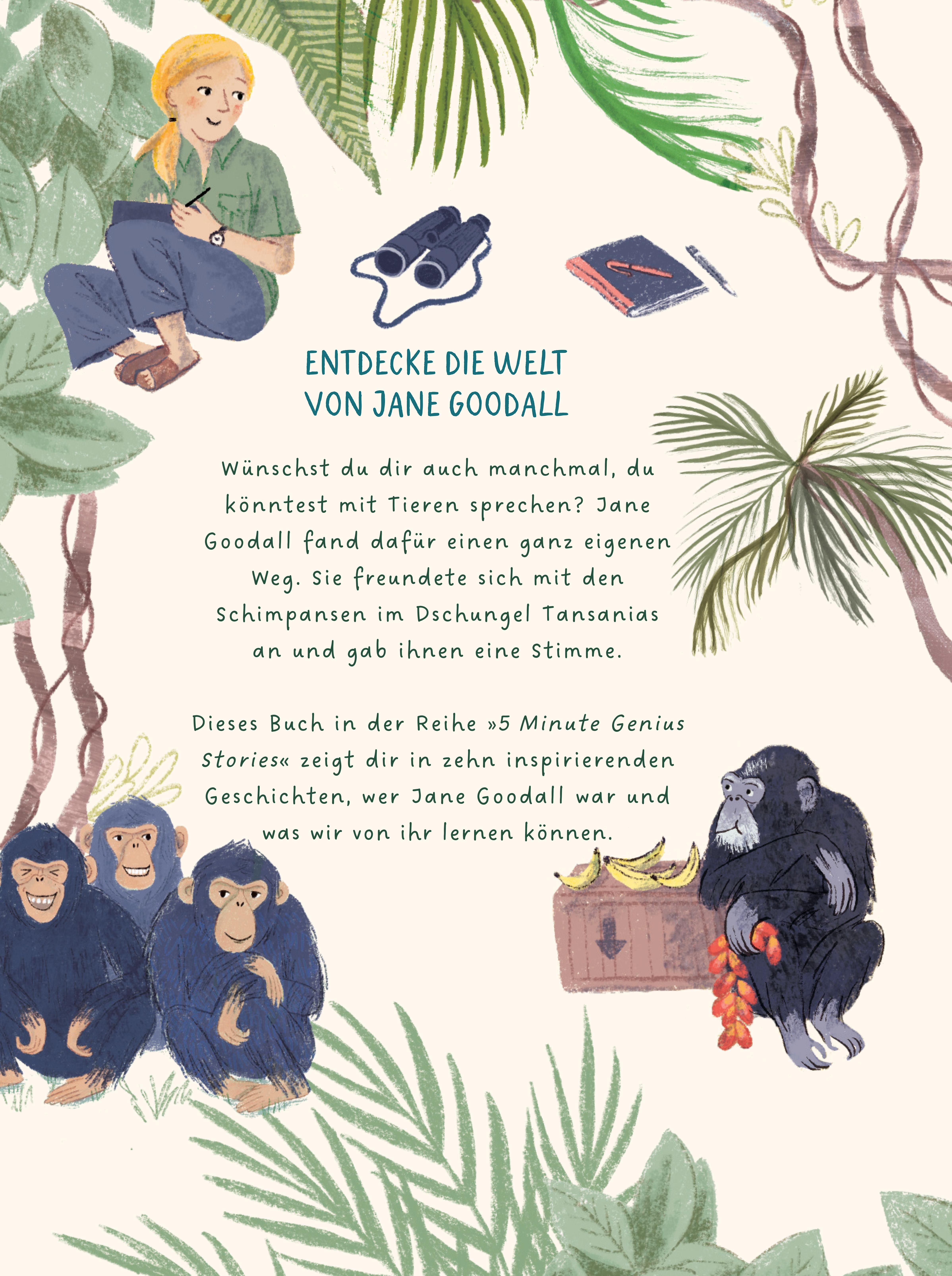 Rückseitencover Jane Goodall – 5 Minute Genius Stories (Deutsche Ausgabe)