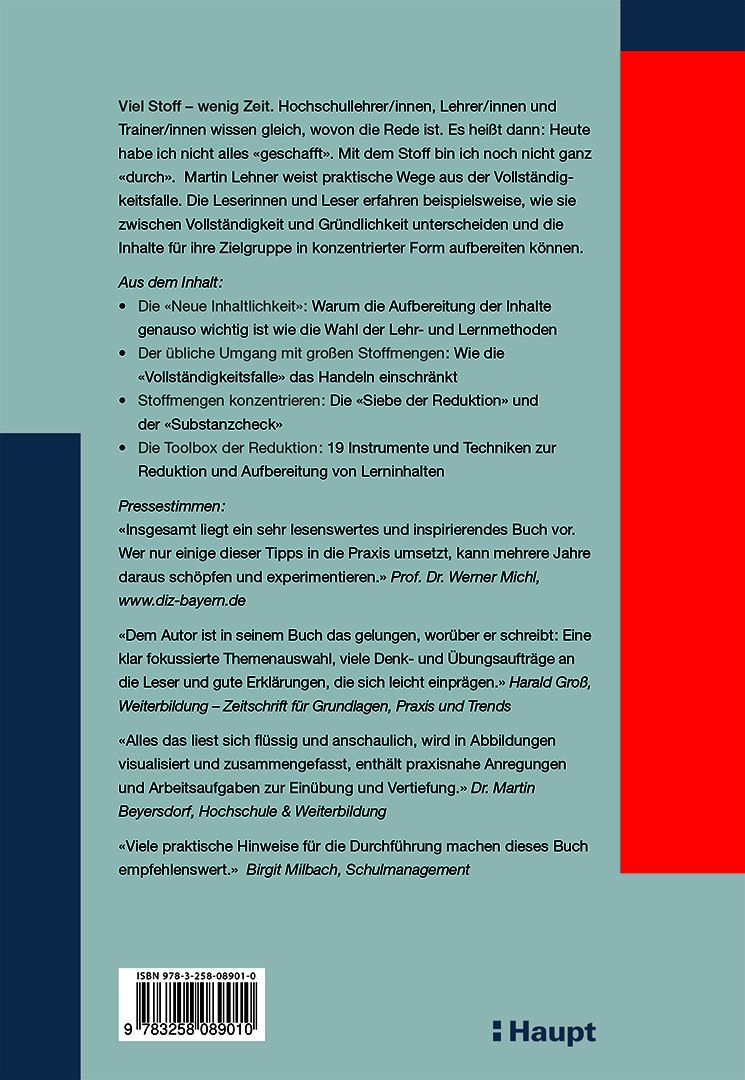 Rückseitencover Viel Stoff - wenig Zeit