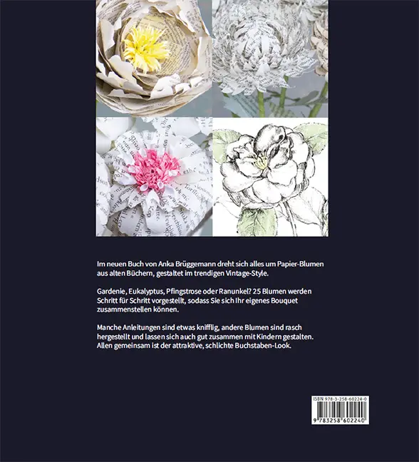 Rückseitencover Papier-Blumen aus alten Büchern